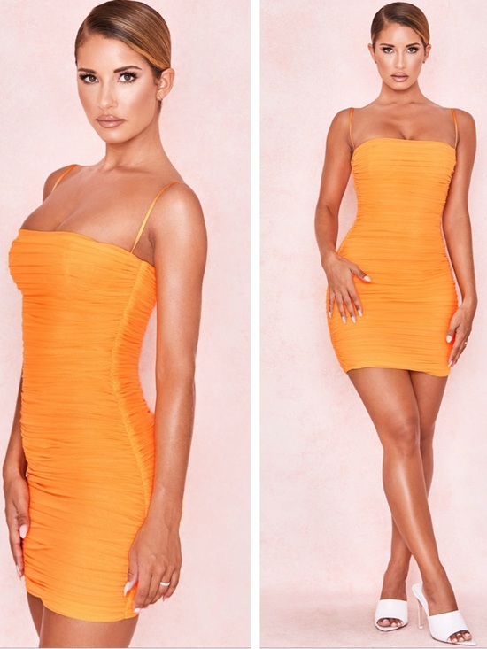 House of CB Dresses & Skirts - HOUSE of CB Tangerine Ruched Organza Mesh Mini Dress Sz. M